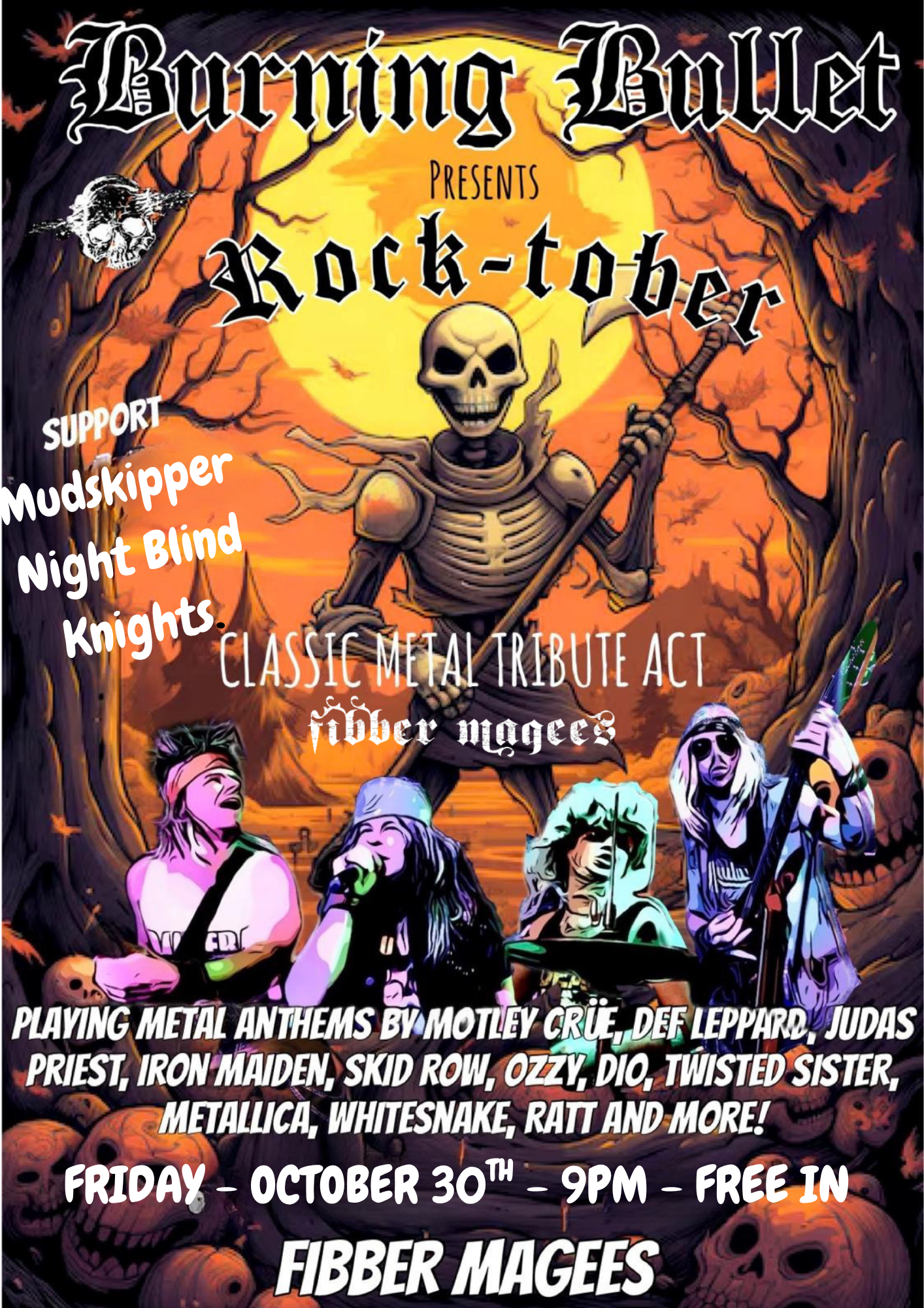 Burning Bullet (Classic Metal Tribute) Support from Mudskipper and  Night Blind Knights , free admission